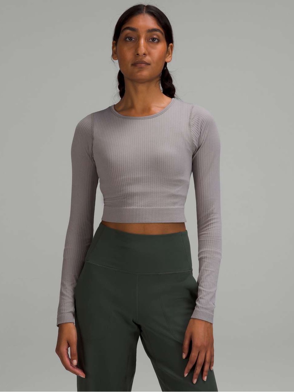 LULULEMON athletica Ebb to Street Ribbed Long-Sleeve Crop Top Gray